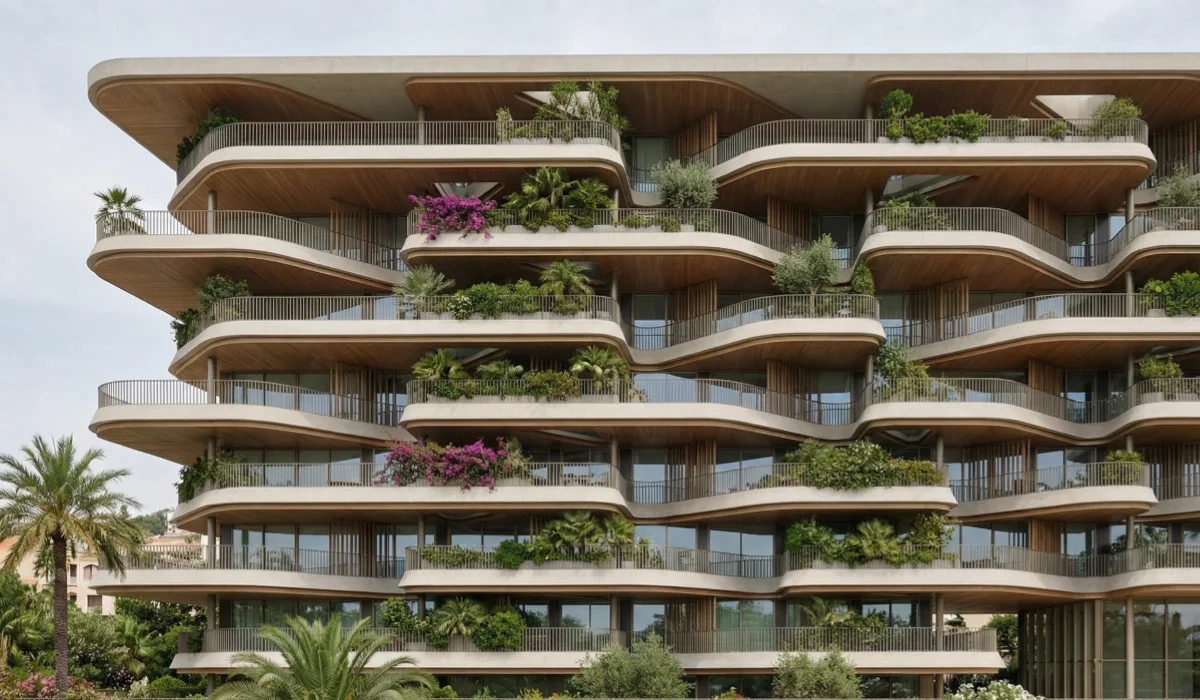 Vangård Fuengirola — architectonische gevel met beplanting